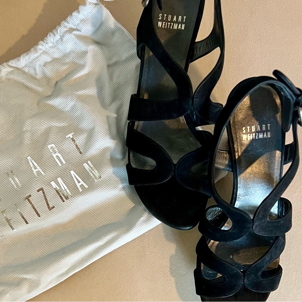 Stuart Weitzman Suede Slingback Pumps. Black. 7.5